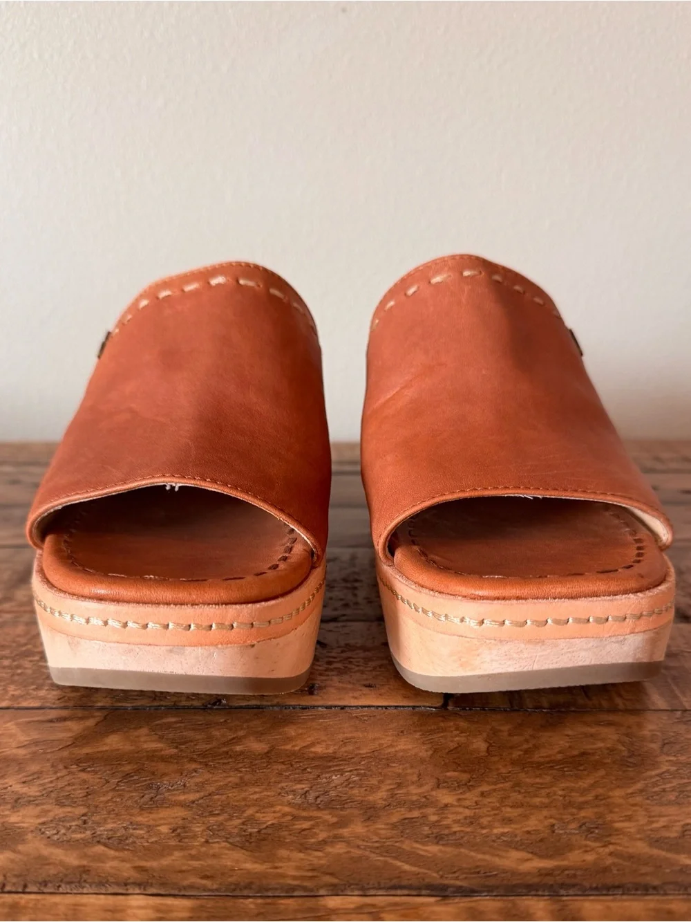 Frye Hazel Cognac Leather Platform Slide Sandals
